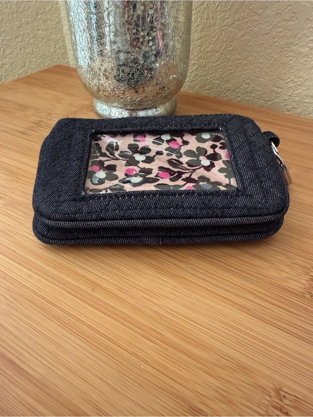 Vera Bradley Black Floral ID Coin Pouch with Pink Accents - Picture 10 of 10